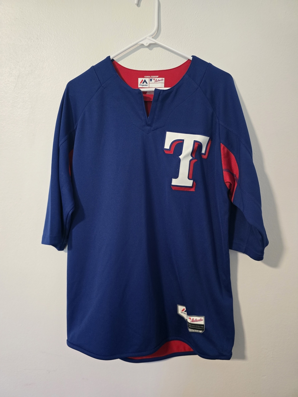 Majestic MLB Men's Royal and Red Texas Rangers Authentic Batting Practice Jersey